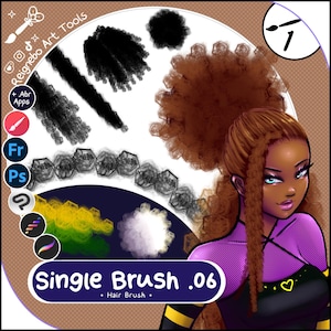 Single Packet: Hair Brush, Procreate Hair brush, Photoshop Hair brushes, Clip Studio Paint Hair brushes, Locs, Coils, Curly Hair brush