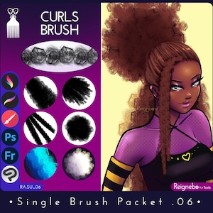 Single Packet: Hair Brush, Procreate Hair brush, Photoshop Hair brushes, Clip Studio Paint Hair brushes, Locs, Coils, Curly Hair brush