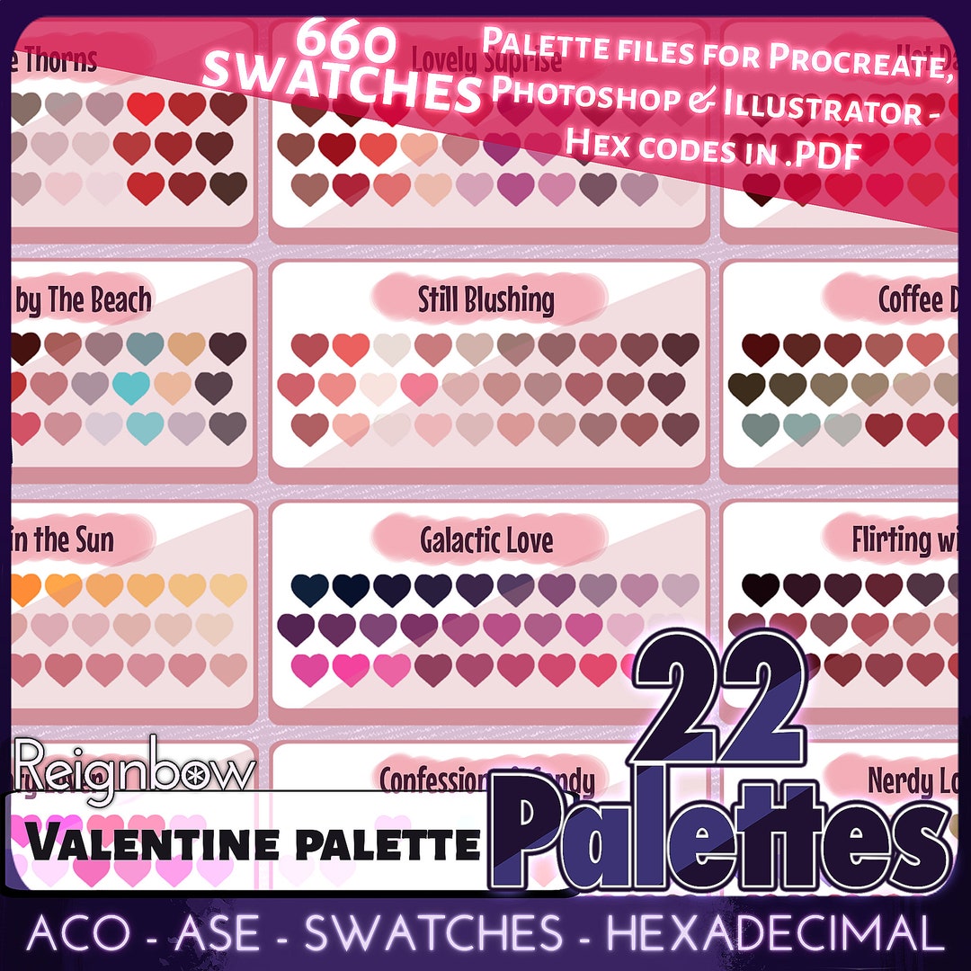 Valentine Color Palette Bundle Procreate Adobe Photoshop - Etsy