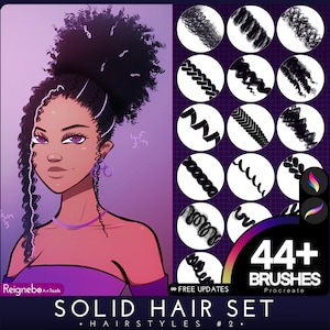 Procreate Hair Brushes - Premium Hair Styles Solid Bundle - Braids, Curls, Twists, Locs Drawing for Paintings, Comic, Anime, Manga, Cartoon