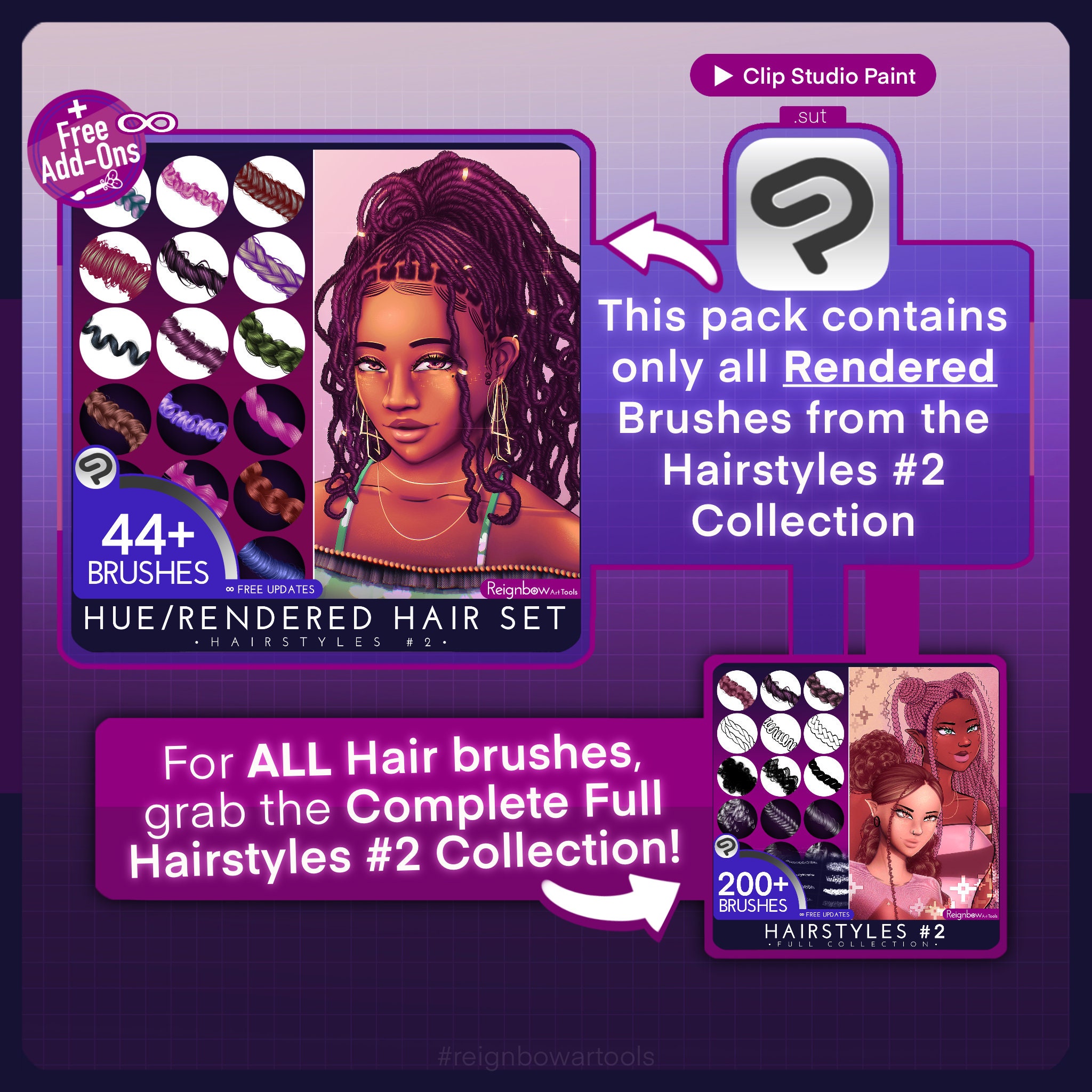 Clip Studio Paint Hair Brushes - Premium Hairstyles Bundle - Braids ...