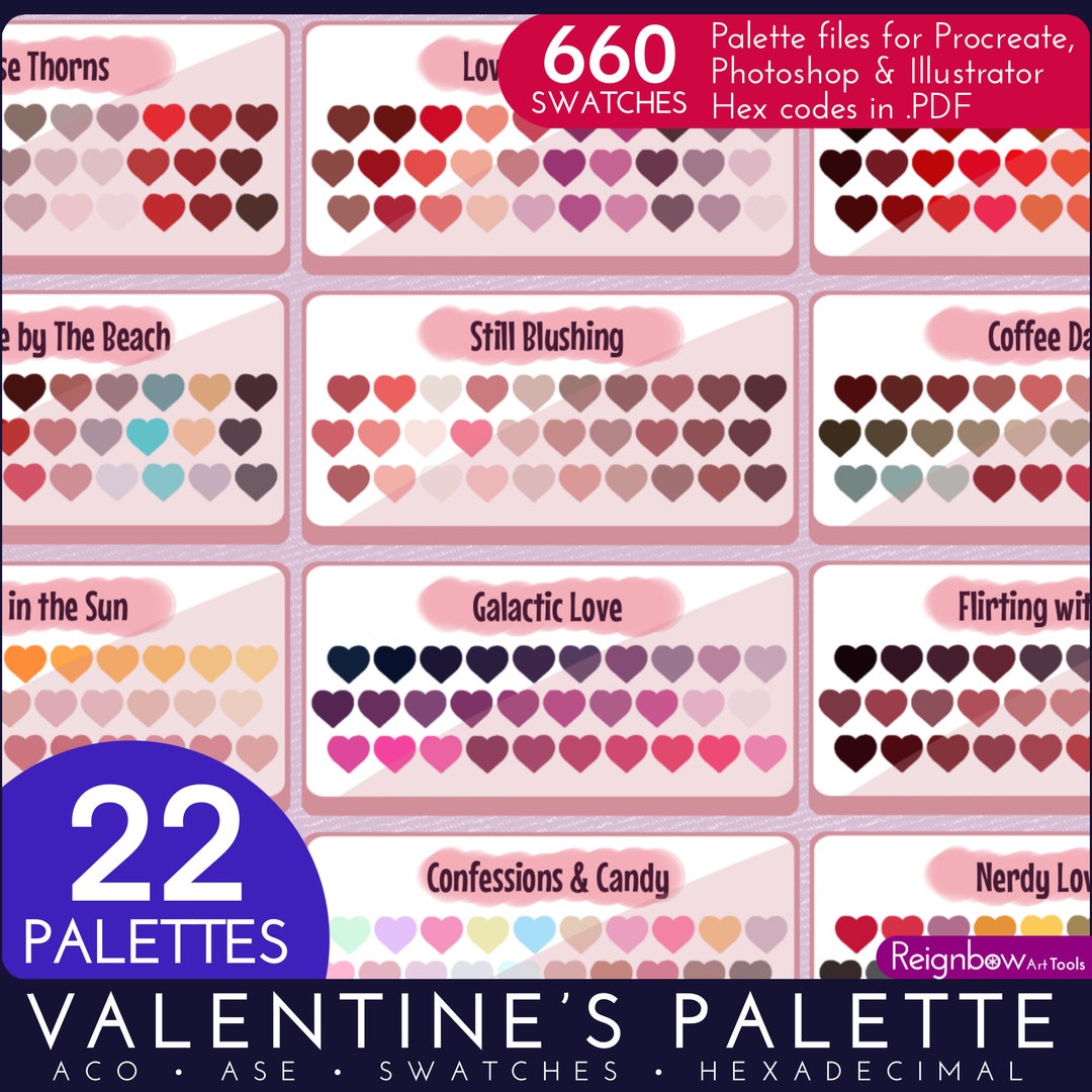Valentine Color Palette Bundle Procreate, Adobe Illustrator
