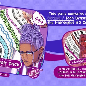 Clip Studio Paint Hair Brushes - Outline Hair Style Bundle - Braids ...