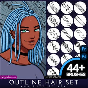 Photoshop Hair Brushes / Clip Studio Paint - Outline Hairstyle Bundle - Braids, Curls, Twist, Dreads, Locs Drawing for Comic, Anime, Cartoon
