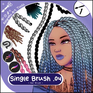 Paquet unique : brosse à cheveux, brosse à cheveux Procreate, brosses pour illustration de cheveux, brosses à cheveux Clip Studio Paint, tresse, torsades, brosse à cheveux noire