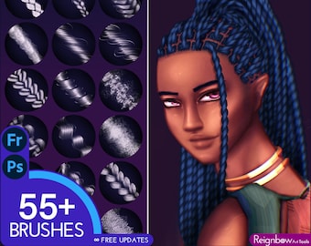 Photoshop Hair Brushes /  Clip Studio Paint - Highlight Hair Styles Bundle - Braid, Curl, Twist, Loc Drawing for Paintings, Comic, Anime