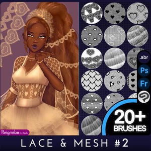 Photoshop Lace Brushes - Premium Seamless Lace Texture Bundle - Heart Lace, Fishnets, Mesh, Tulle Drawing for Paintings, Comic, Anime, Manga