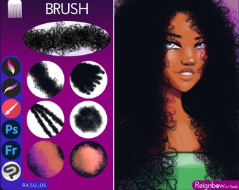 Single Packet: Hair Brush, Photoshop Hair brush, Procreate Hair brushes, Heart Curl brushes, Coils, Curly Hair brush, Valentine’s Day Art