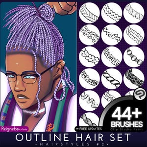 Clip Studio Paint Hair Brushes - Outline Hair Style Bundle - Braids, Curls, Twists, Dreads, Locs Drawing for Manga, Comic, Anime, Cartoon