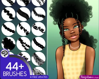 Clip Studio Paint Hair Brushes - Premium Hair Styles Bundle - Braid, Curls, Twists, Locs Drawing for Paintings, Comic, Anime, Manga, Cartoon