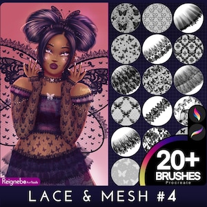Procreate Lace Brushes - Premium Seamless Lace Texture Bundle - Fairy Butterfly Fishnets Mesh Tulle Drawing for Paintings, Comic Anime Manga