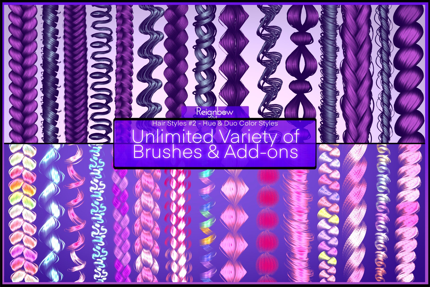 Procreate Dual Color Hair Brushes Braids, Twists, Curls, Locs, Afro