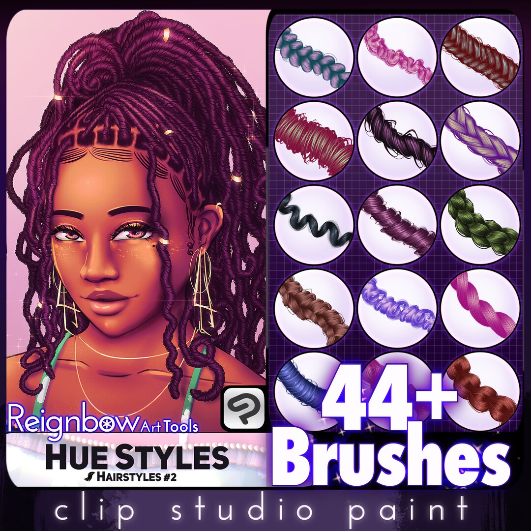 Clip Studio Paint Hair Brushes Premium Hairstyles Bundle Braids, Curls