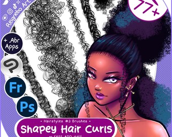 Pinceles para el cabello de Photoshop - Paquete de peinados premium - Rizos, espirales y rastas para dibujar en pinturas digitales, cómics, ilustraciones y Clip Studio