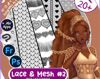 Photoshop Lace Brushes - Premium Seamless Lace Texture Bundle - Heart Lace, Fishnets, Mesh, Tulle Drawing for Paintings, Comic, Anime, Manga