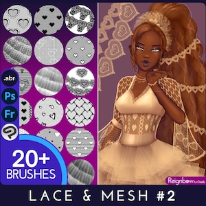 Photoshop Lace Brushes - Premium Seamless Lace Texture Bundle - Heart Lace, Fishnets, Mesh, Tulle Drawing for Paintings, Comic, Anime, Manga