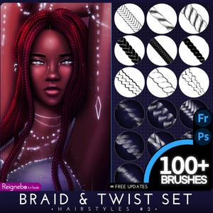 Photoshop Hair Brushes / Clip Studio Paint - Braids and Twists Brushes | Digital Art Paintings, Anime, Outline, Illustrations, Manga, Comics
