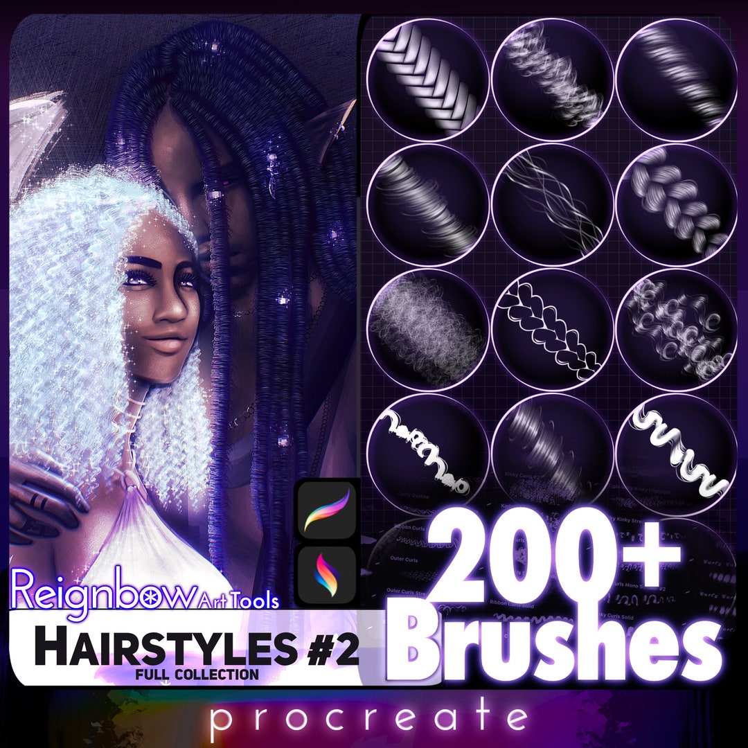 200 Procreate Hair Brushes Ultimate Mega Bundle Braids, Curls, Twists