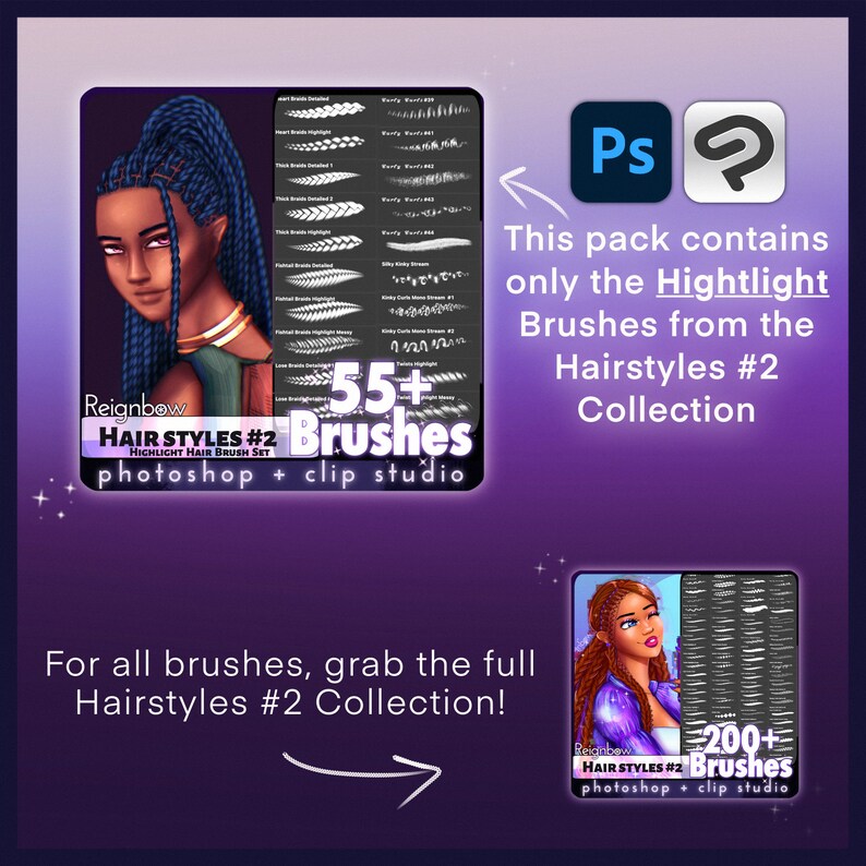 Hair Brushes / Clip Studio Paint Highlight Hair Etsy