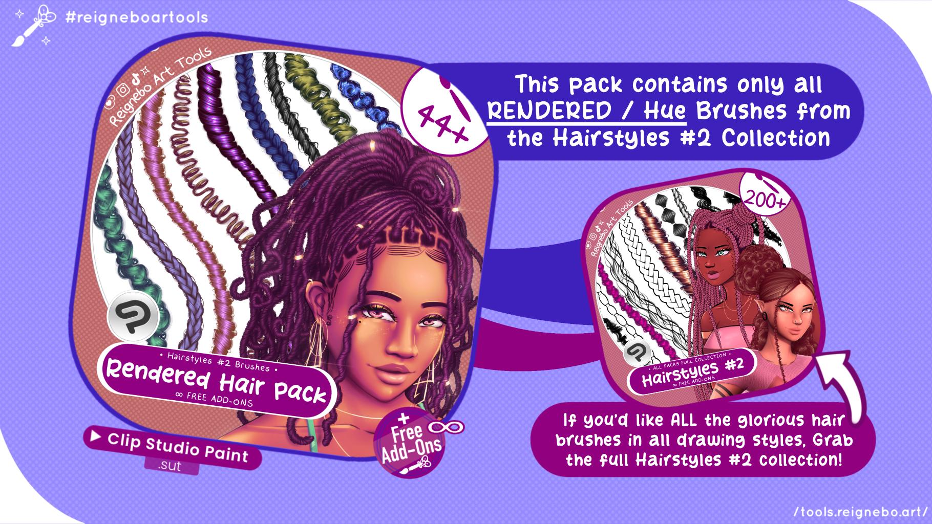Clip Studio Paint Hair Brushes - Premium Hairstyles Bundle - Braids ...