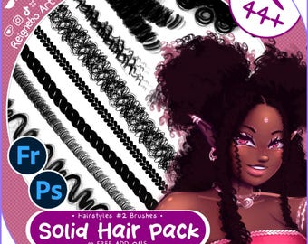 Pinceles para cabello de Photoshop, Adobe Fresco - Paquete de peinados gruesos y sólidos - Dibujo de trenzas, rizos, giros y rastas para pinturas, cómics, anime y manga