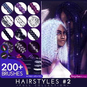 200 Procreate Hair Brushes - Ultimate Mega Bundle - Braids, Curls, Twists, Dreads, Locs Drawing for Paintings, Comic, Anime, Manga, Outline