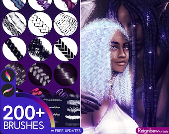 200 Procreate Hair Brushes - Ultimate Mega Bundle - Braids, Curls, Twists, Dreads, Locs Drawing for Paintings, Comic, Anime, Manga, Outline