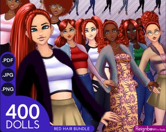 Jayamie | Casual Fashion Girl Bundle | PNG, JPG, PDF | Digital Avatars, Dolls | Afro Girl, Red Hair Clipart | Cute Planner Clip art