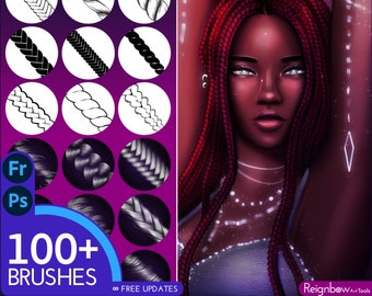 Photoshop Hair Brushes / Clip Studio Paint - Braids and Twists Brushes | Digital Art Paintings, Anime, Outline, Illustrations, Manga, Comics