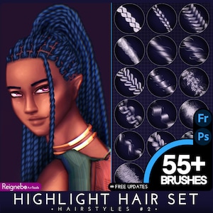 Photoshop Hair Brushes / Clip Studio Paint - Highlight Hair Styles Bundle - Braid, Curl, Twist, Lok Zeichnung für Gemälde, Comic, Anime