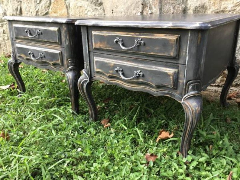 French Provincial Nightstand End Night Tables *WORK SAMPLE* Black