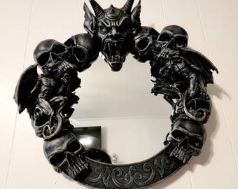 Vintage Demon Skulls Wall Mirror 80's