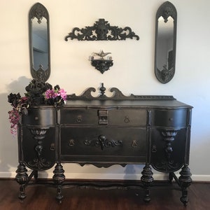Work Sample  MADE TO ORDER* Antique Gothic Black Antique Buffet Crows Wednesday Adams Credenza Raven Furniture