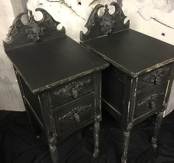WORK SAMPLE Gothic Antique Skull Nightstands free Shipping CUSTOM