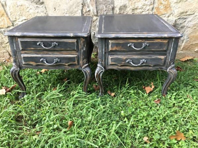 French Provincial Nightstand End Night Tables *WORK SAMPLE* Black