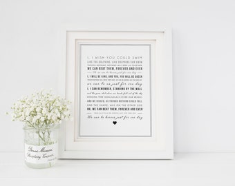 David Bowie 'Heroes' Song Lyrics Print - Typographic Wall Art Quote - Print - Song Lyric Print - Music Gift - Wedding gift idea