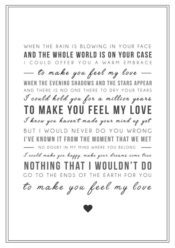 Adele 'make You Feel My Love' Song Lyrics Print 