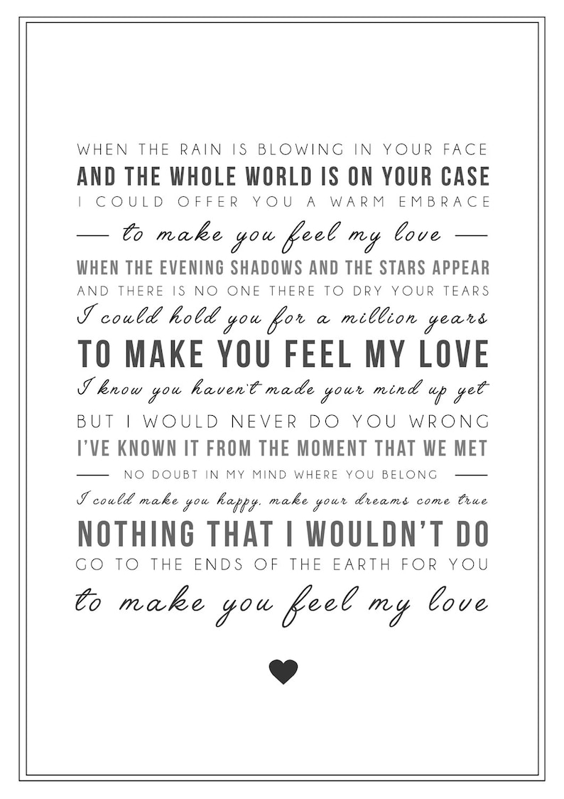 Adele 'make You Feel My Love' Song Lyrics Print - Etsy