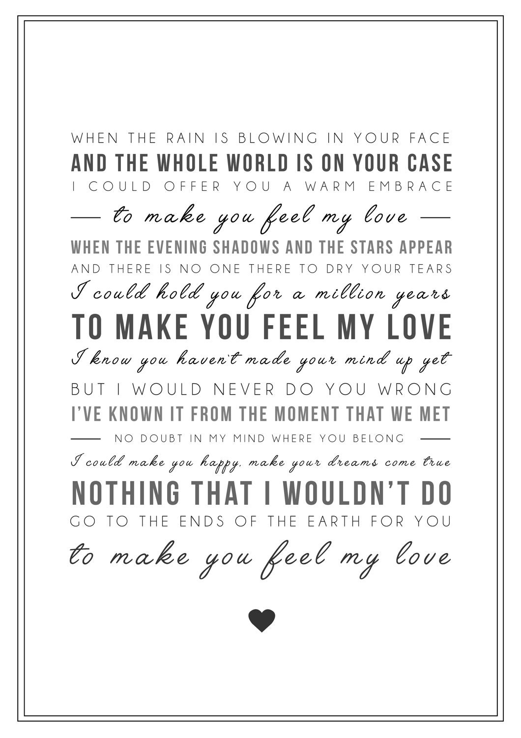 Adele 'make You Feel My Love' Song Lyrics Print 