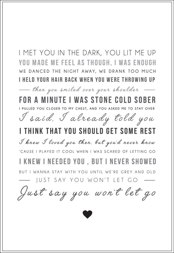 James Arthur Say You Won't Let Go Black Guitar Song Lyric Music Wall Art  Print - Song Lyric Designs