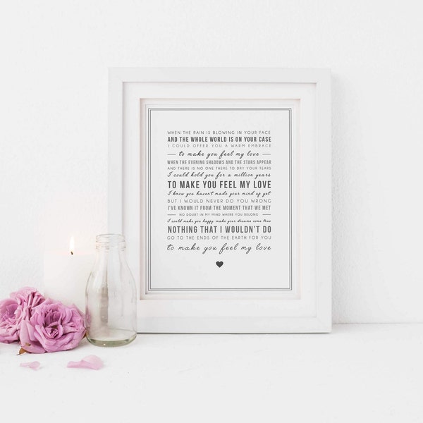 Adele 'Make You Feel My Love' Song Lyrics Print - Typographic Wall Art Quote - Song Lyric Print - Valentines gift - Personalised gift idea