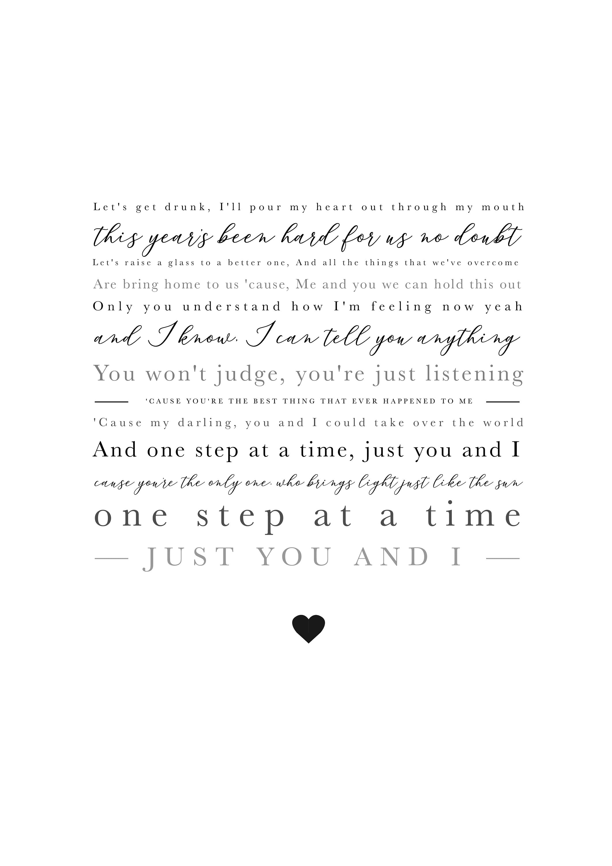 Tom Walker 'just You and I' Song Lyric Print Wedding Etsy UK