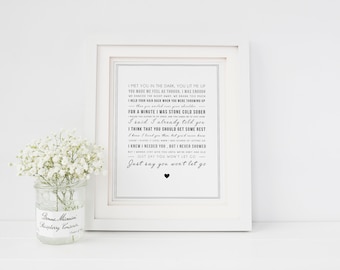 Digital James Arthur 'Say You Won't Let Go' Song Lyrics, Typographic Song Lyric Print - Music Poster - Gift for Music Lover - digital print