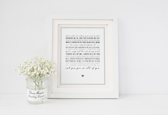 John Legend All Of Me LYRICS print. With your PERSONALISED -  Portugal