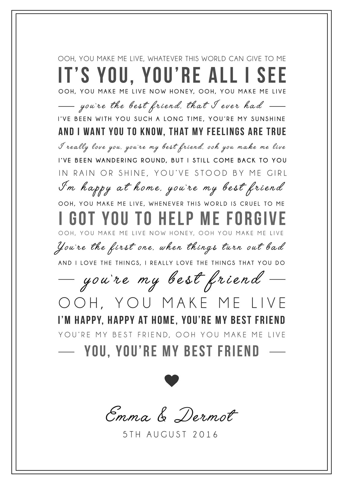 Queen �You�re My Best Friend� Song Lyrics Print Etsy