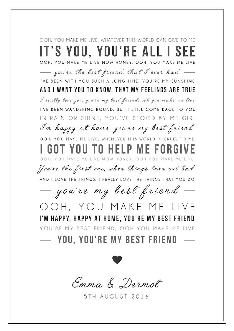 Queen 'you're My Best Friend' Song Lyrics Print Etsy UK