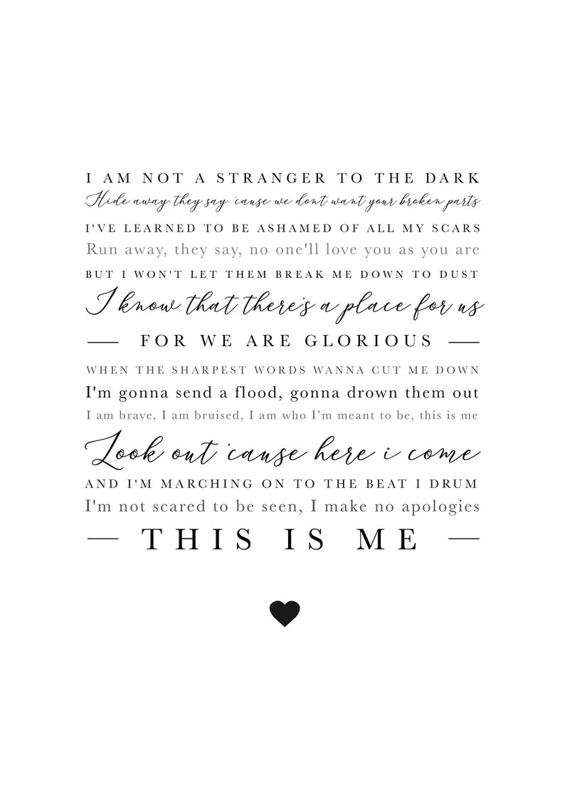 The Greatest Showman 'this is Me' Song Lyric Print Etsy UK