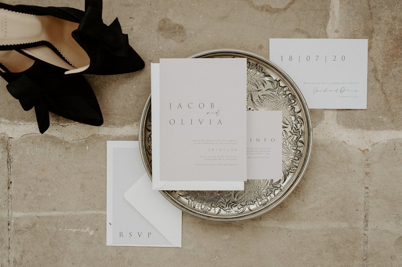 Modern, Stylish, Minimal Wedding Invitation, Custom Wedding Invite. Colours can be changed, Simple Contemporary Wedding Invite Olivia image 1
