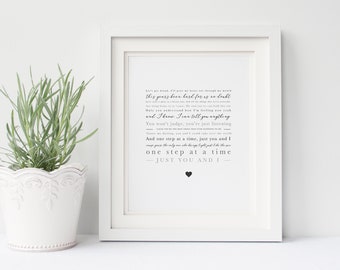 Tom Walker 'Just You and I' Song Lyric Print - Wedding Gift - Valentines Gift - Wedding gift - First Dance Song Lyrics - can be personalised