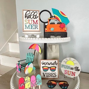 Beach tiered tray decor, summer tiered tray, summer tiered tray decor, tiered tray decor, off road vehicle, surfing, tiered tray decor